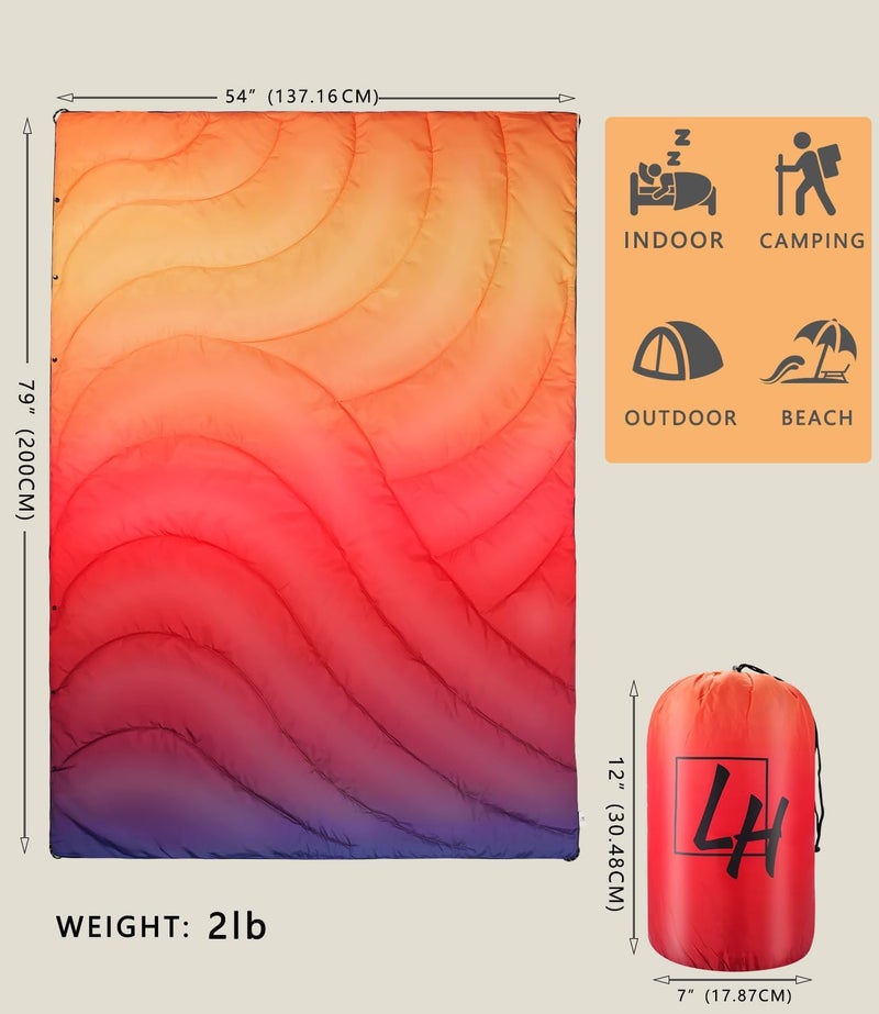 LH Outdoor Puffy Camping Blanket, Lightweight Down Alternative Puffy Waterproof Stadium Blanket with Portable Bag, Lightweight Camping Blanket for 2 People, Cold Weather, Sports, Travel, Car, 79*54 inch - Image 3